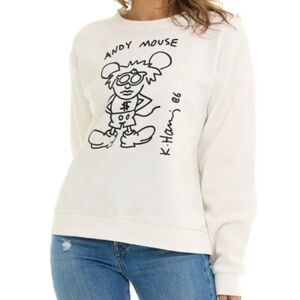 Keith Haring Andy Mouse Ivory Midweight Sweatshirt Top L